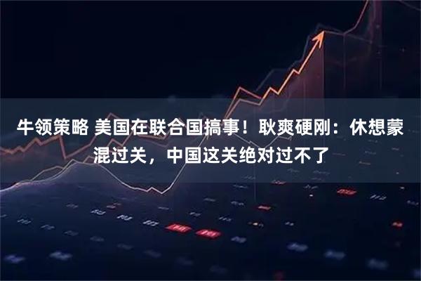 牛领策略 美国在联合国搞事！耿爽硬刚：休想蒙混过关，中国这关绝对过不了